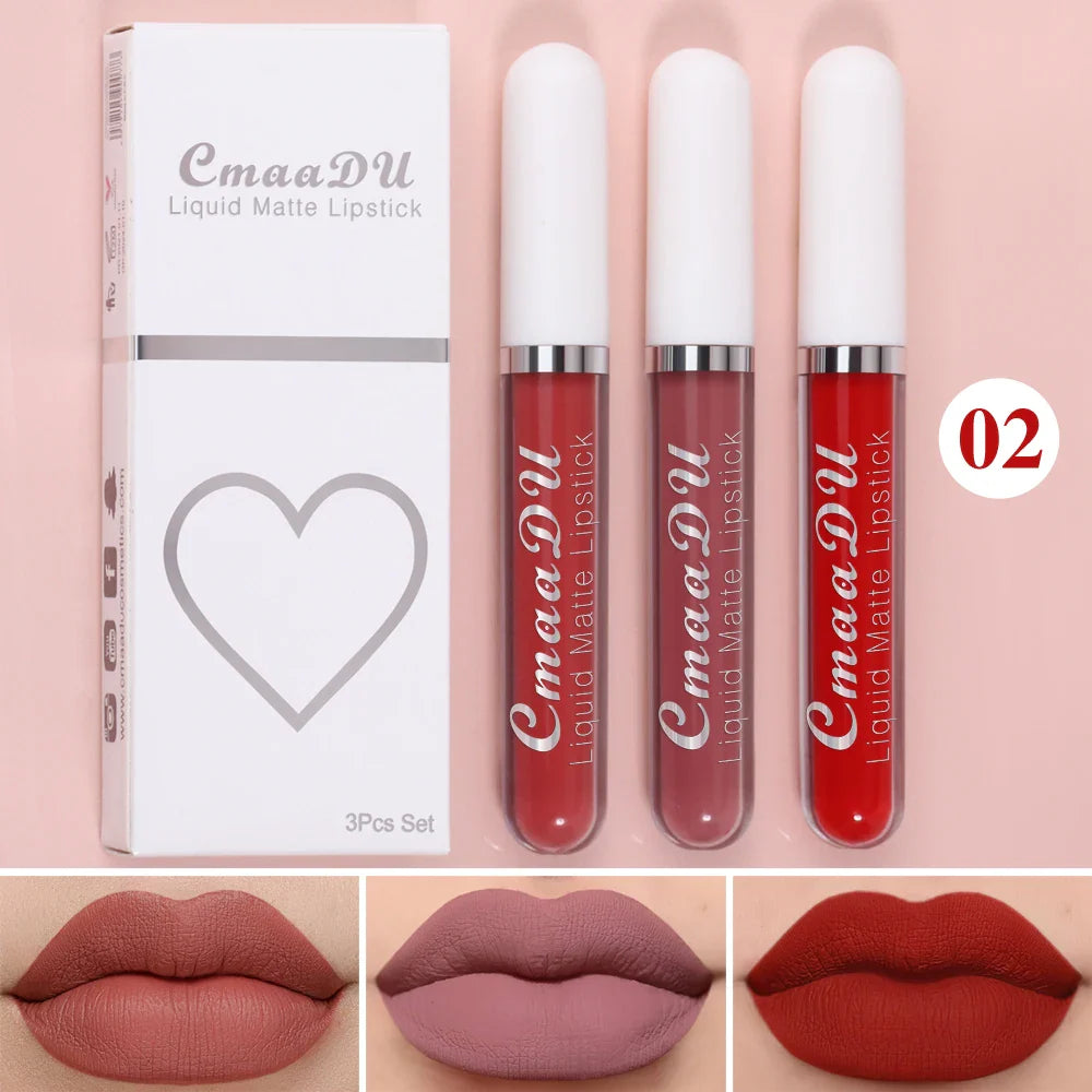 3-PCS Matte Lipstick Set – Long-Lasting, Non-Fading, Waterproof, Exquisite Gift for Daily & Holiday Use, Universal Shades