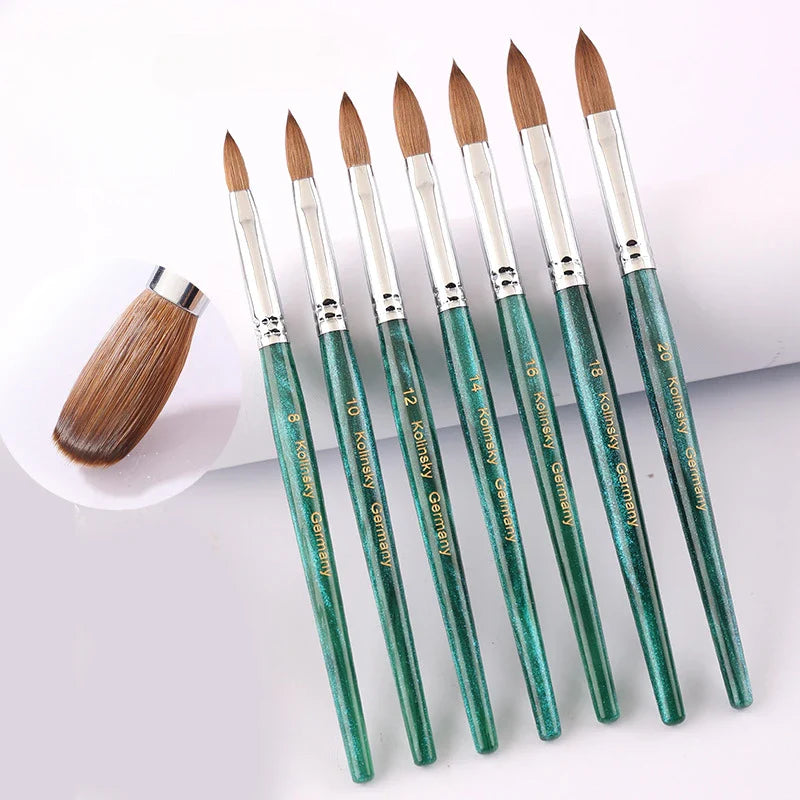 100% Kolinsky Acrylic Nail Brush Nail Art Brushes with Green Plastic Handle Acrylic Nail Tools