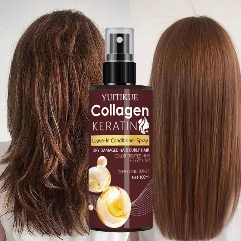 YUITIKUE Collagen Keratin Leave-In Spray for Dry/Damaged/Curly/Frizzy Hair - Deep Conditioner & Moisturizer with Visible Changes