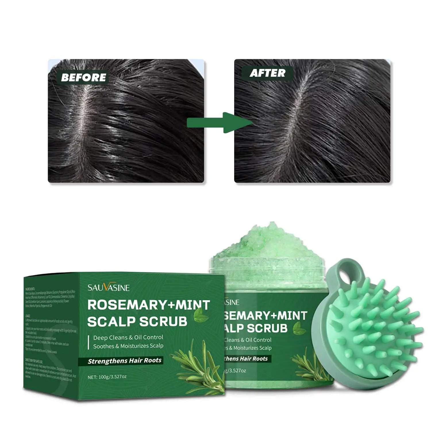 100g Rosemary Mint Scalp Scrub Deep Cleansing Refreshing Oil Control Rosemary Shampoo for Strengthens Hair Nourishing the Scalp