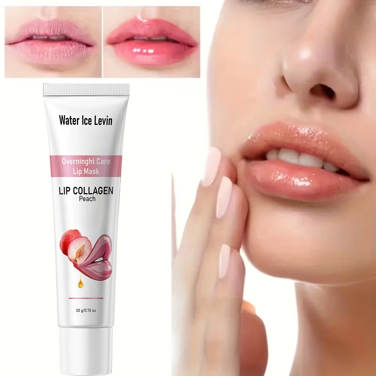 Peach Collagen Overnight Lip Mask with Peptide & Aloe Vera Peel-Off Nourishing Hydrating Lip Care Treatment