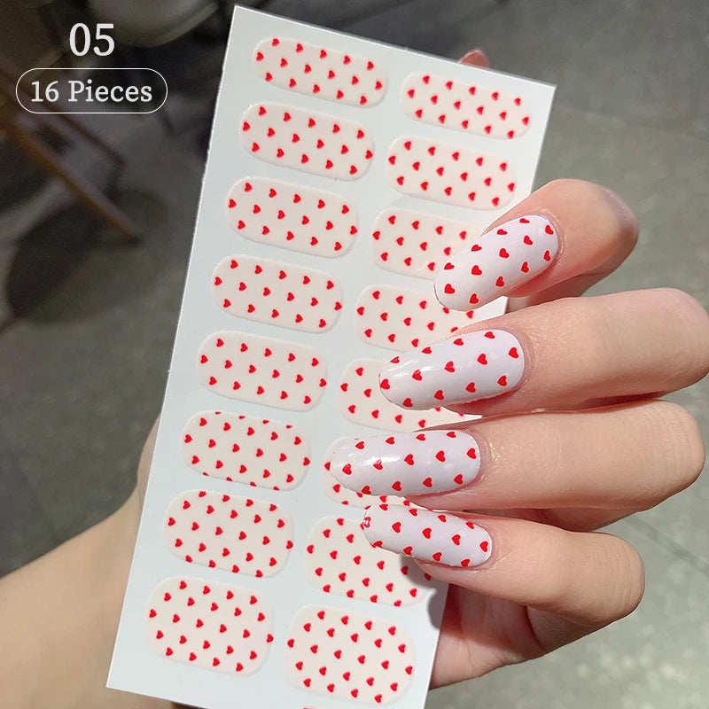 Pink Glitter Design Baking-free Nail Stickers French Style Solid Color Adhesive Full Cover Nail Strip Slider DIY Manicure Decals