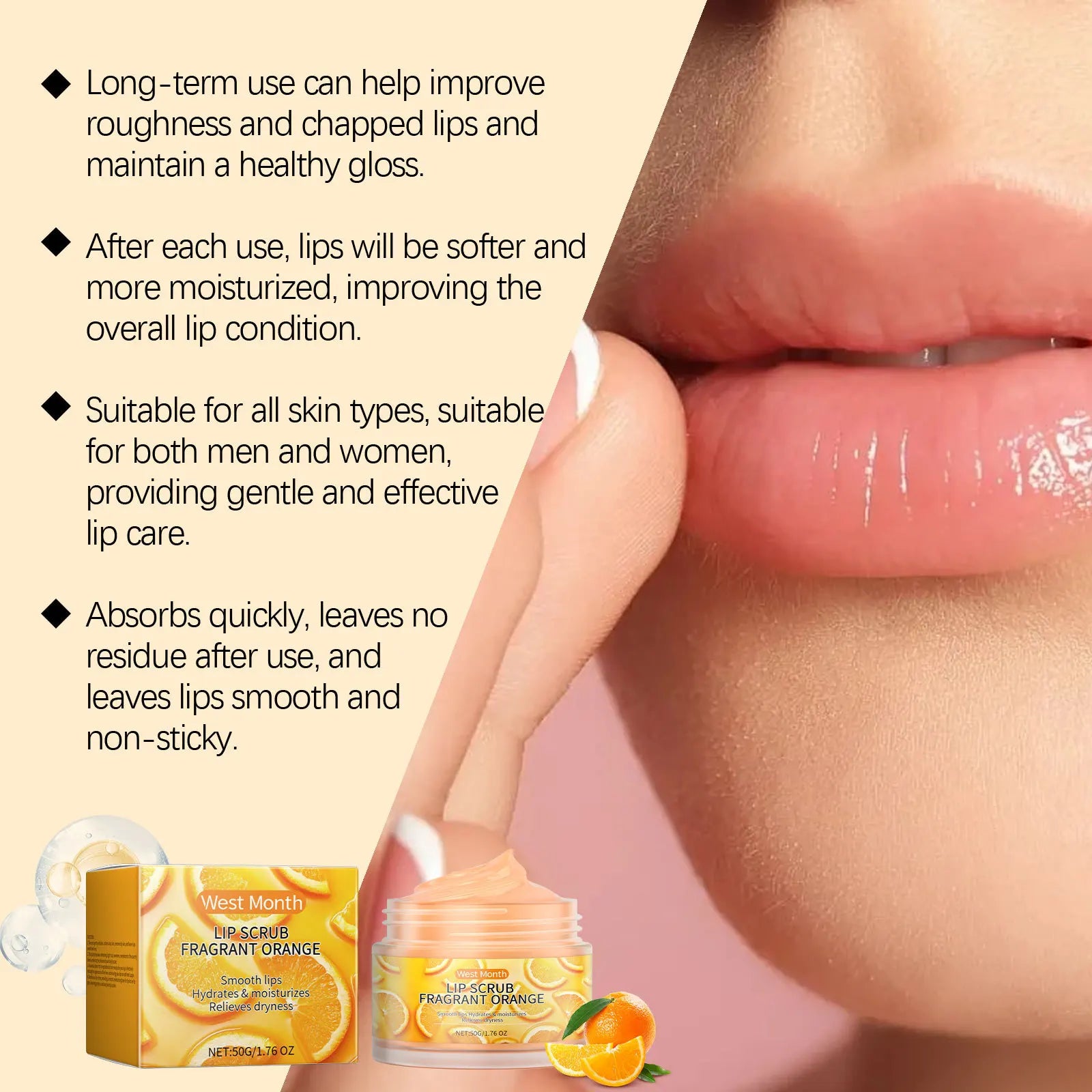 Orange Lip Scrub Exfoliating Softening Anti Chapped Remove Dead Skin Fade Pigmentation Hydrating Brightening Smoothing Lip Scrub