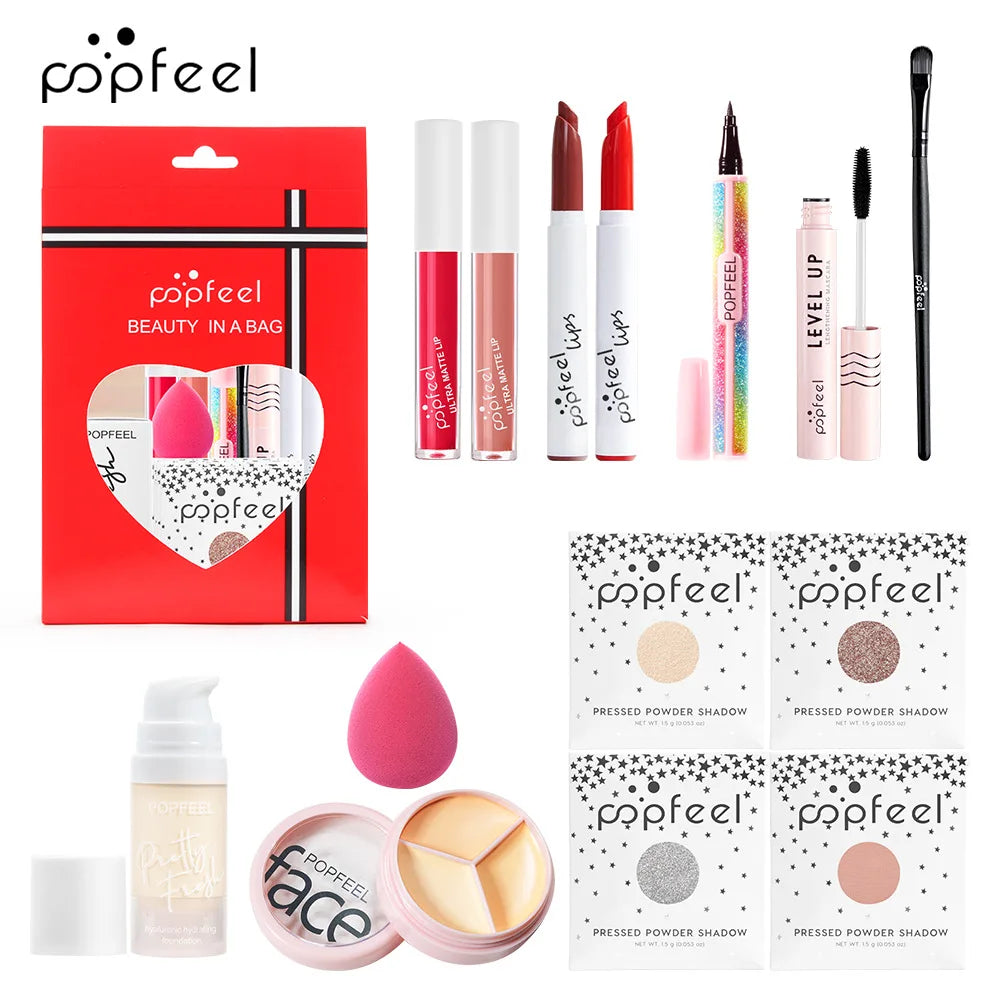 POPFEEL All-in-One Makeup Kit Gift Set with Eyeshadow Palette Foundation Lip Gloss Blush Brushes Eyeliner and More Beauty Gifts