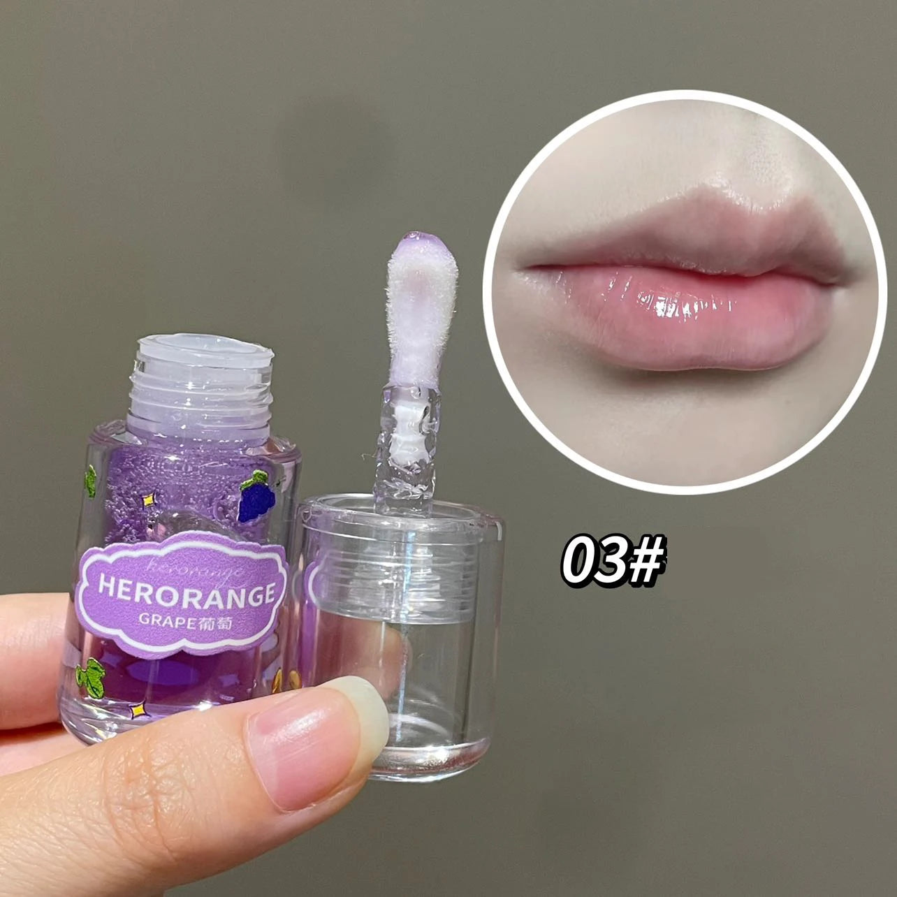 1/3Pcs Grape Glass Lip Gloss Non-sticky Lip Oil Long-lasting Moisturizing Plumping Korean Lip Care Serum Primer Big Brush Head