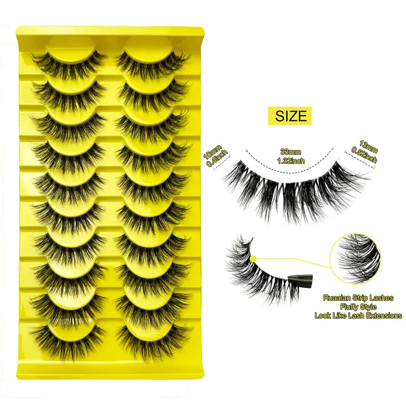 Fluffy False Eyelashes Eyelash Extensions, 10 Pairs Wispy Cat-Eye Look Faux Lashes, Natural Look Eyelash Extensions, Volumized F
