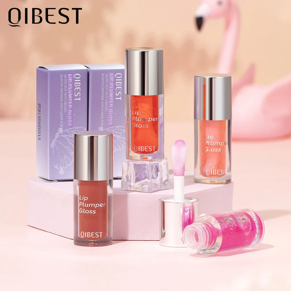 QIBEST Crystal Jelly Moisturizing Lip Oil Plumping Lip Gloss Makeup Sexy Plump Lip Glow Oil Tinted Lip Plumper Lip Care 6 Colors