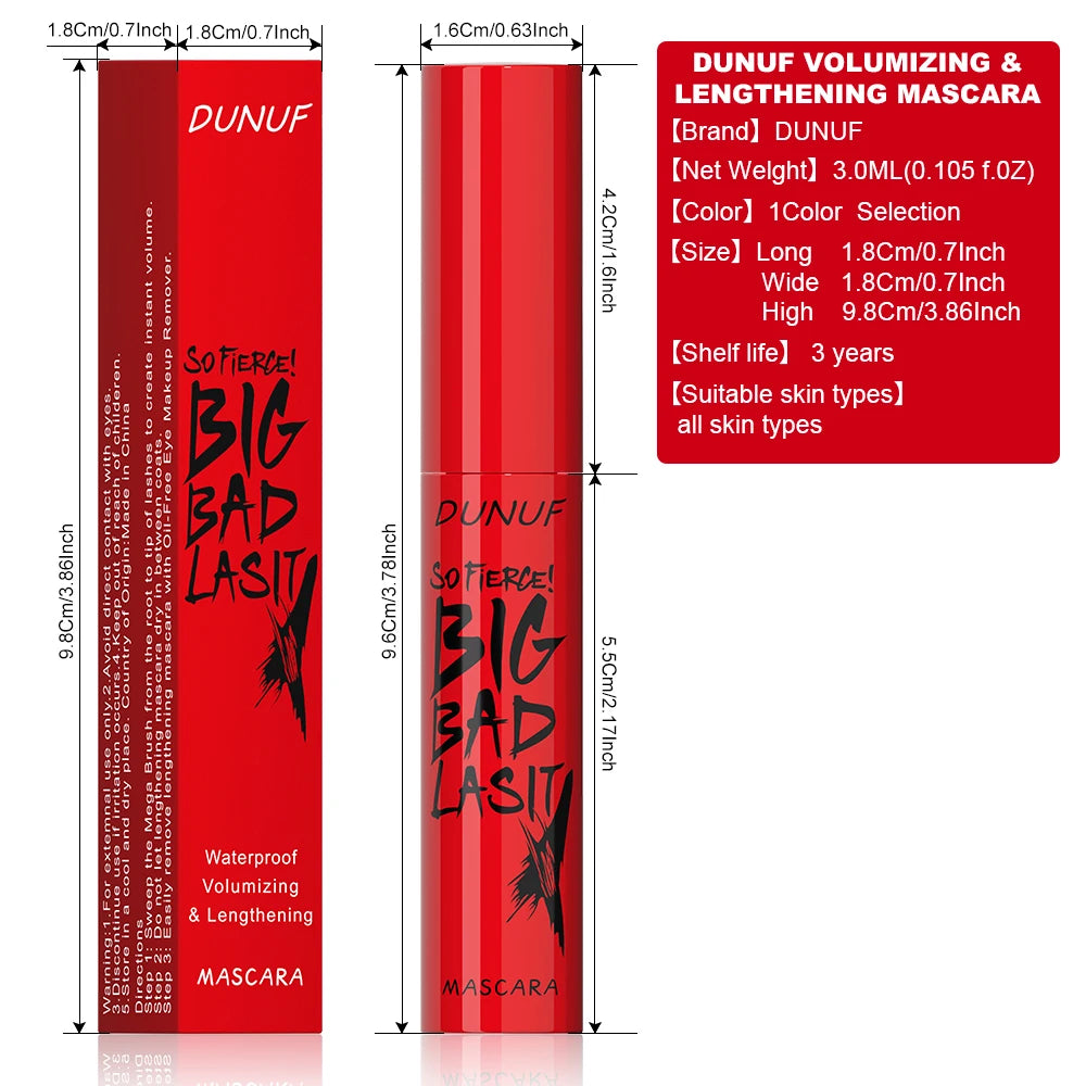 DUNUF 1 Pcs Long Lasting Mascara Thin Thick Waterproof Curl does not Easily Stain Sweat-proof and Non-smudging Beginner Friendly