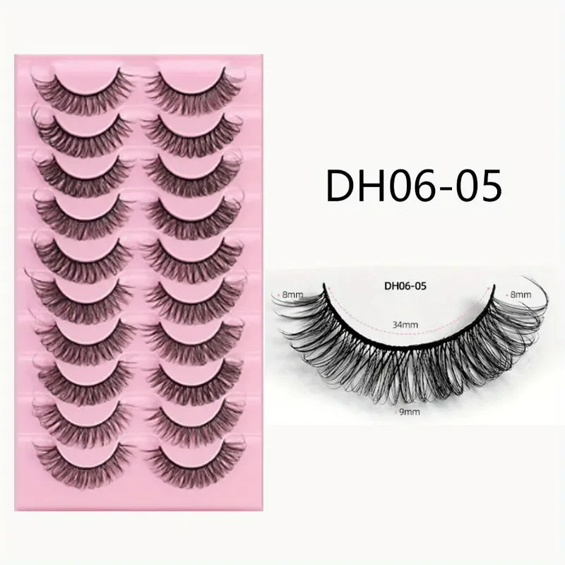 Fluffy False Eyelashes Eyelash Extensions, 10 Pairs Wispy Cat-Eye Look Faux Lashes, Natural Look Eyelash Extensions, Volumized F