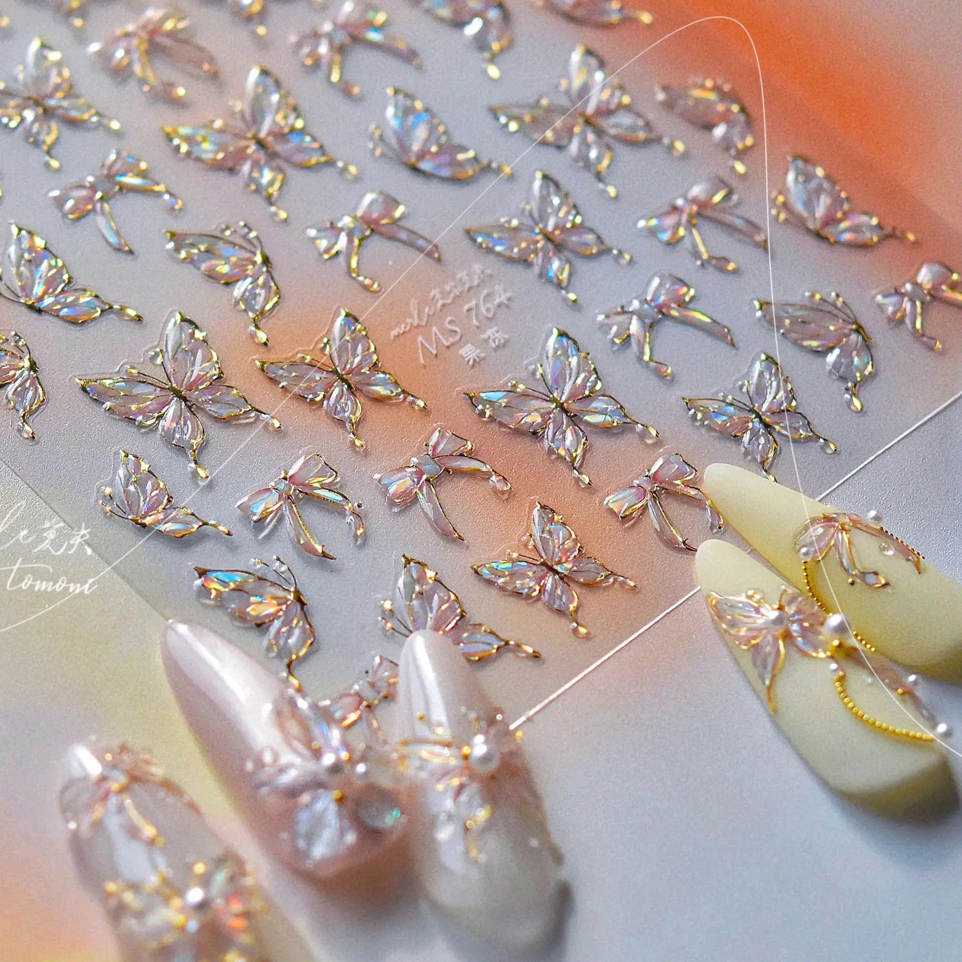 5D Butterfly Nail Stickers Sparkling Jelly Butterfly Nail Art Sticker Decorations Decals DIY Self Adhesive Slider Manicure Parts