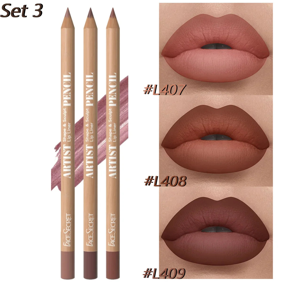 3Pcs Long-Lasting Velvet Lip Liner Matte Lipstick Waterproof  Perfect Gift for Valentine's Day, Lip Liner Set