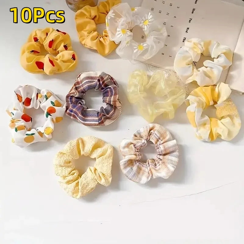 10Pcs Temperament College Style Large Intestine Hair Bands Sweet and Cute Tie Their Hair Accessories for Women Headwear