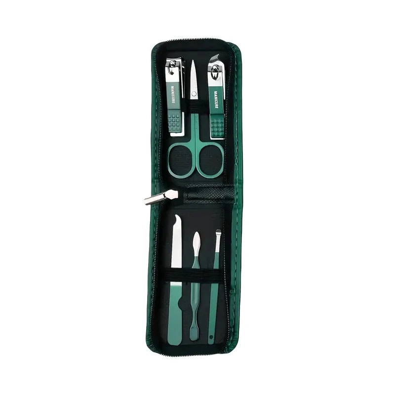 New 6 Pcs Portable Luxury Manicure Sets Pedicure Kits Bright Black Nail Clipper Set Personal Care Tools Eyebrow Scissors