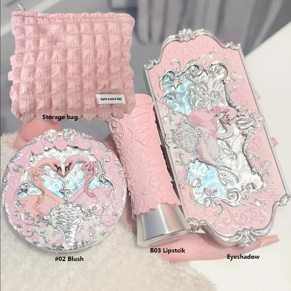 Makeup Flower Knows Set Swan Ballet Series Six Color Eyeshadow Palette Embossed Blusher Shine Lipstick Kit With Bag All In