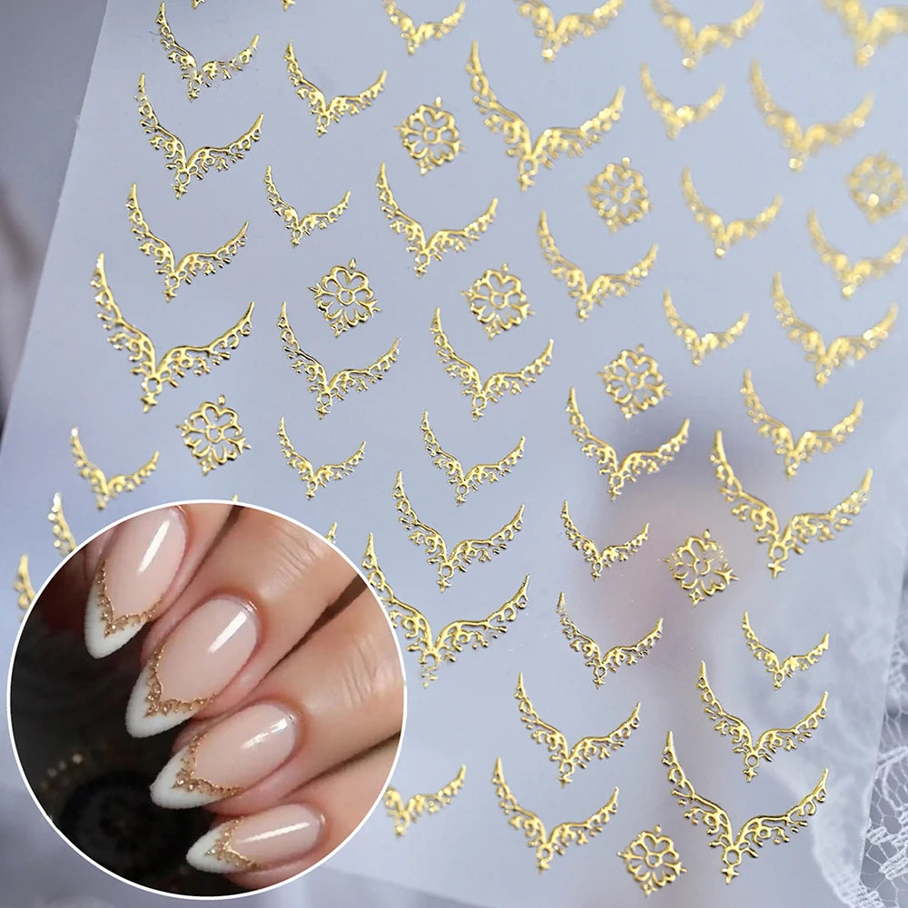 5D Embossed Emerald Gemstones Nail Art Stickers Luxury Golden Frame Baroque Flower Nail Decals Green Rhinestones Nail Supplies
