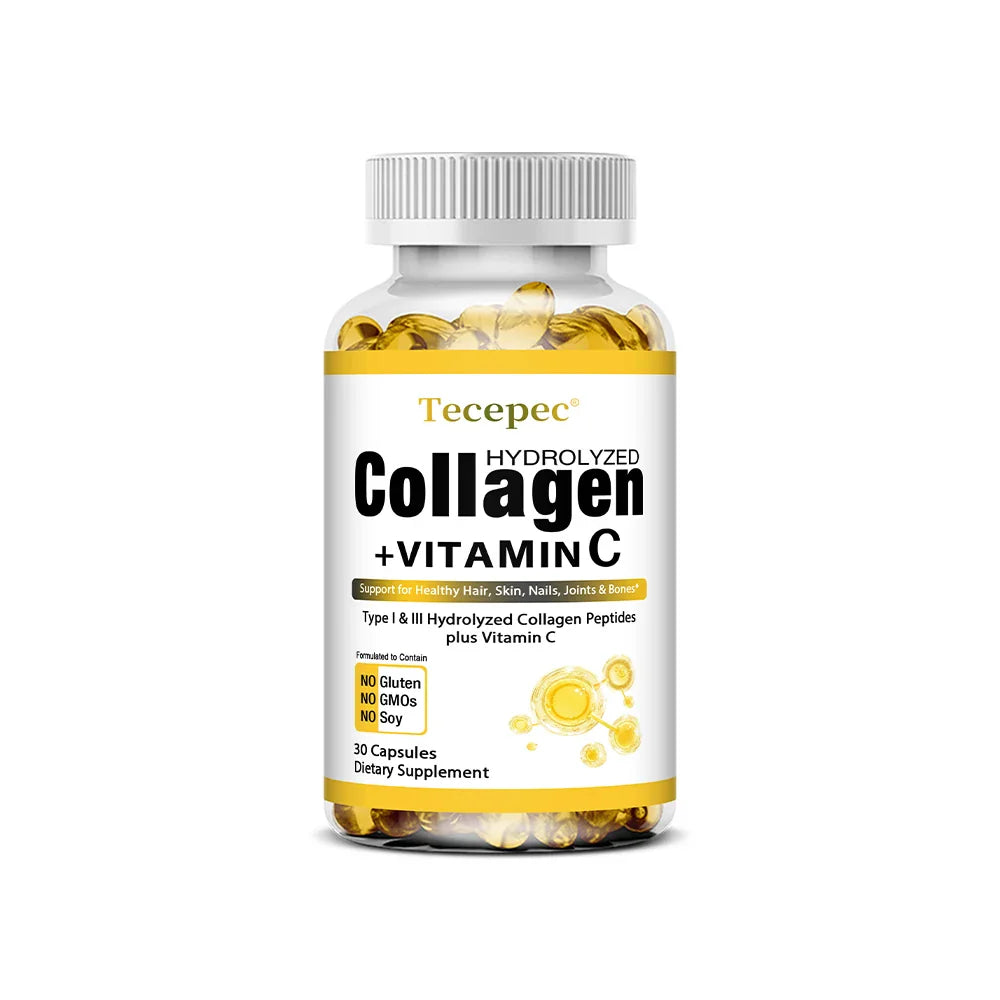Hydrolyzed Collagen Peptides Capsules - with Vitamin C - Support for Healthy Hair, Skin, Nails, Joints & Bones,Antioxidants