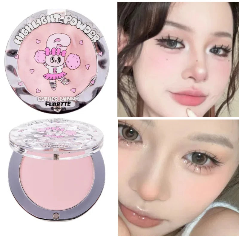 FLORTTE BUNNY Monochrome highlighting powder Naturally Brightening Facial Blush Cream High Gloss Face Blusher Makeup Cosmetics
