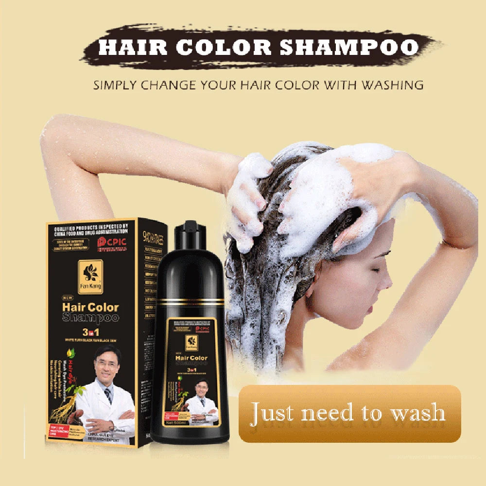 Long Lasting Hair Color Shampoo 3 in 1 Black Hair Dye Shampoo for Women&Men Natural Herbal Safety Cover White Gray Hair Cream