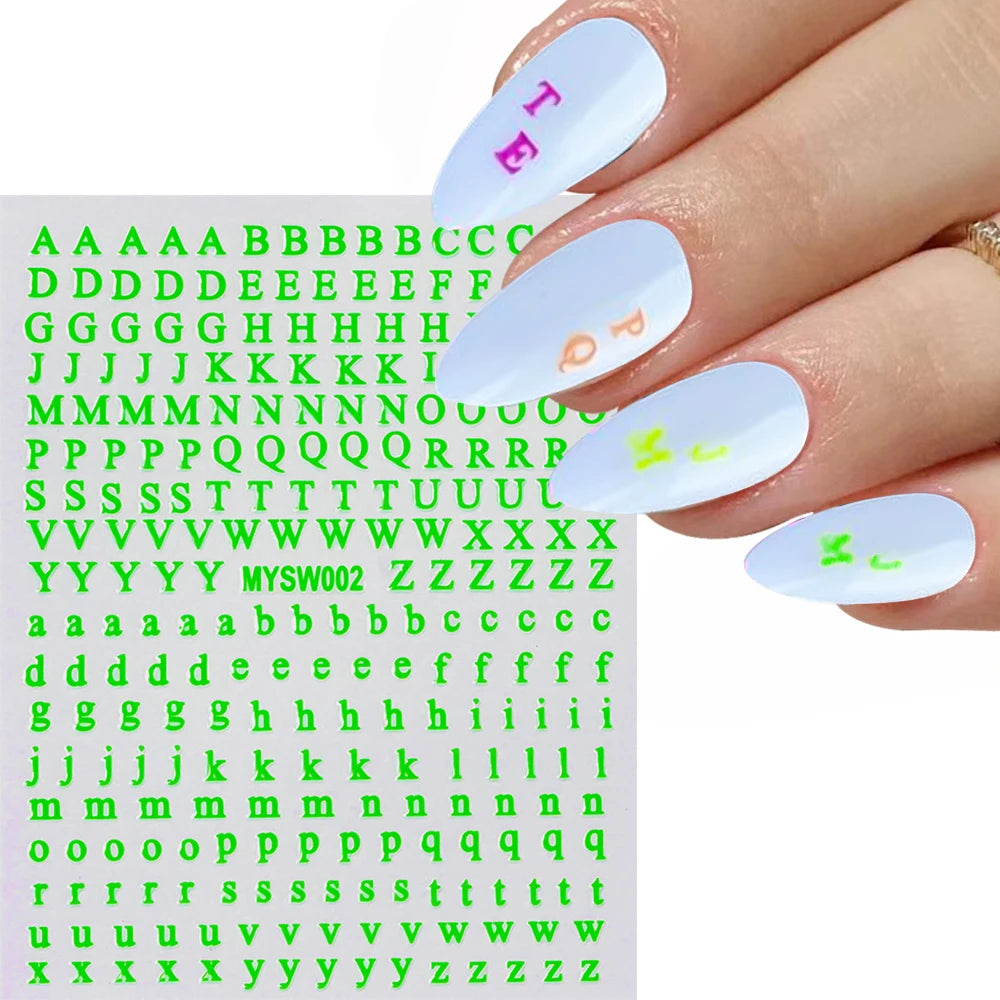 1Pc 3D Roman Letter Nail Stickers Gold/Silver/Black/Laser Alphabet Self Adhesive Decal Y2K English Words/Number Manicure Sliders