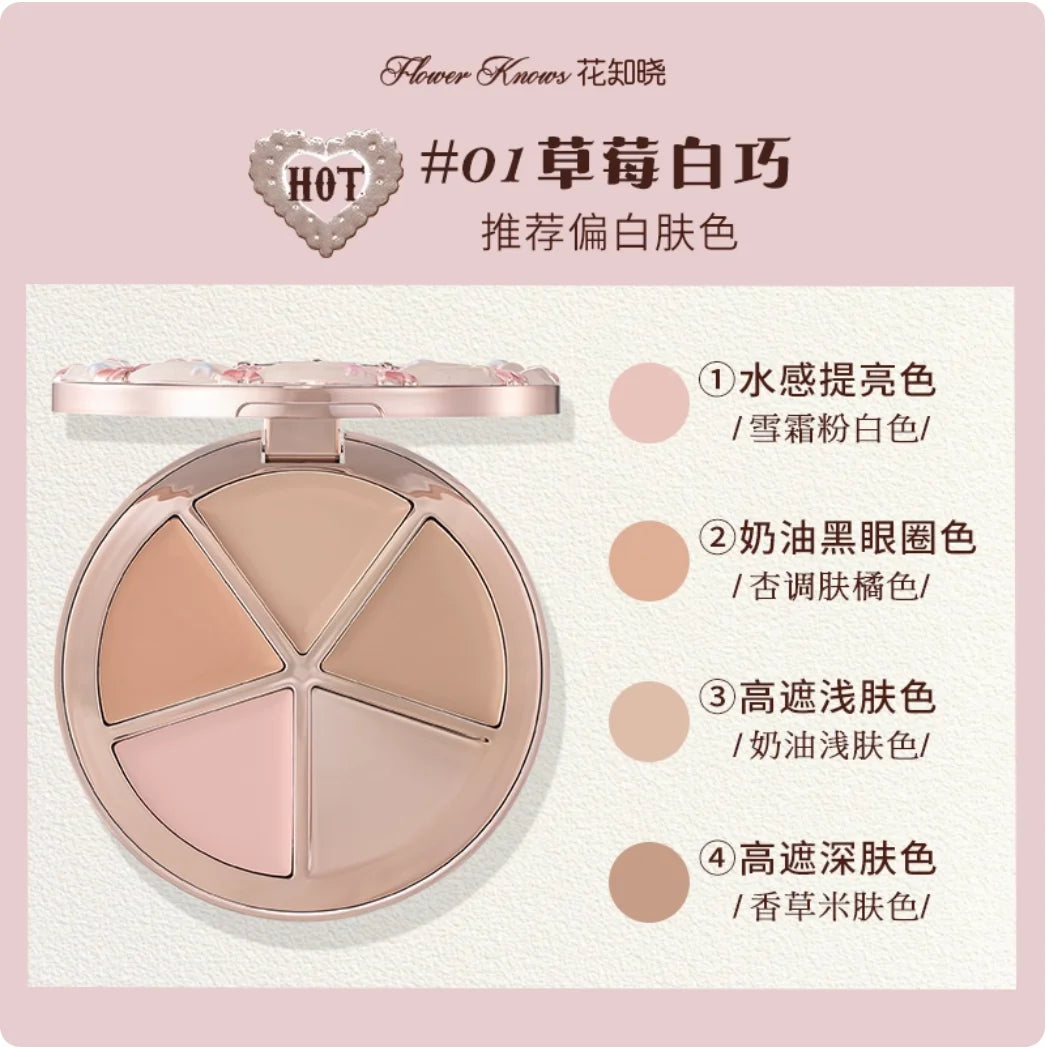 Flower Knows Concealer Palette Sweetie Bear Collection Velvet Flawless Four-Color Concealer High Coverage Moisturizing Makeup