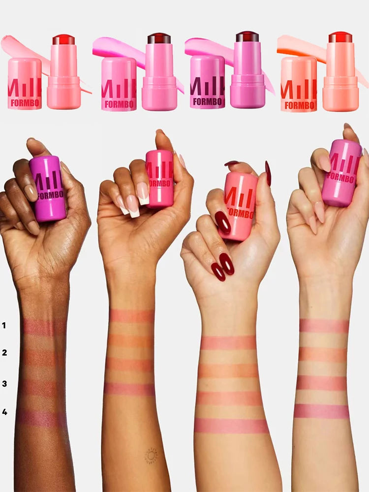 3-in-1 Milk Jelly Tint Facial Blusher Wand Moisturized Long Lasting Matte Rouge Cheek Contour Lipstick Sticker Beauty Makeup