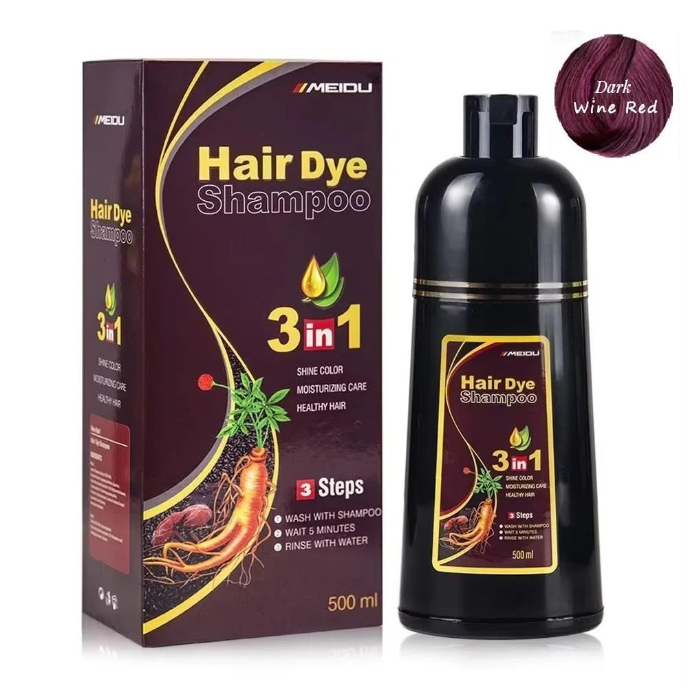 Meidu 3 In 1 Instant Coloring Shampoo Natural Black Color for Men Women Hair Dye Herbal Brown Purple Hair Dye Hair Dye Shampoo