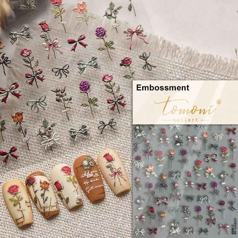 1pcs 5D Glitter Jasmine Flower Nail Stickers Kawaii Embossed Flower Self-Adhesive Nail Art Decorations Decal Manicure Tools DIY