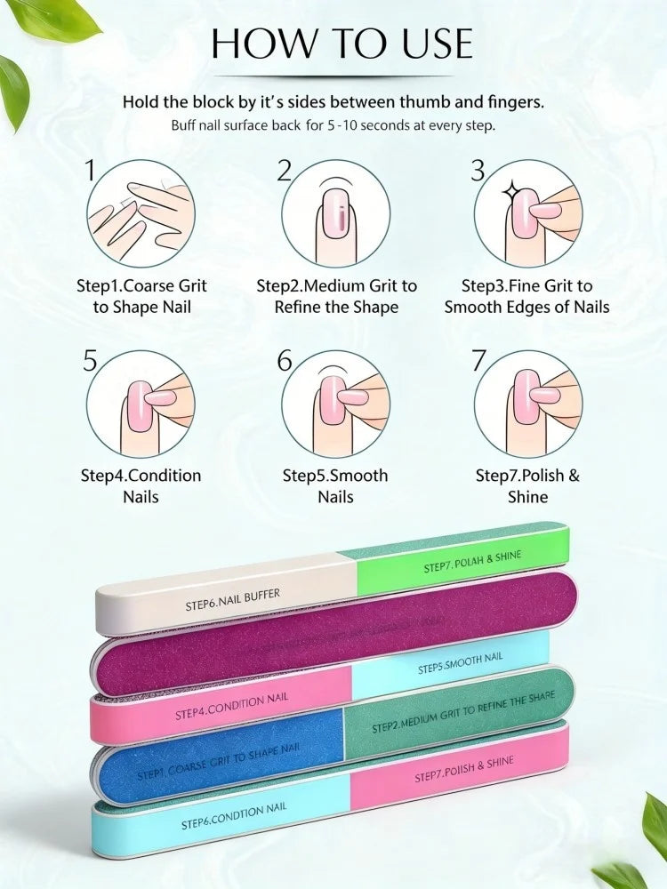 Professional Nail File Set Emery Board Double Sided Washable Manicure Tool for Acrylic Natural Nails Shaping Polishing