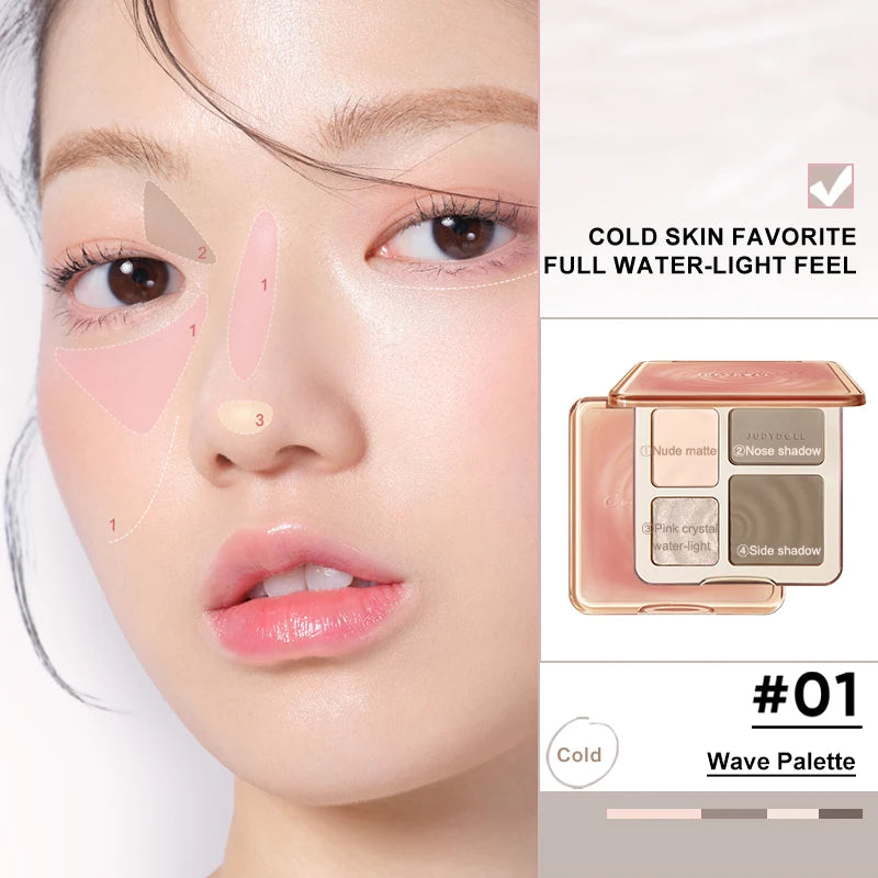 Judydoll Highlighter & Contour Palette, Matte & Shimmer, Sculpt & Define, Natural Finish, Nose & Jawline Contour, Beginner