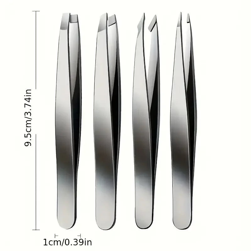 4pcs Professional Tweezers Set Stainless Steel Perfect for Grooming Eyebrow Hair Removal Splinter and Ingrown Hair Removal More