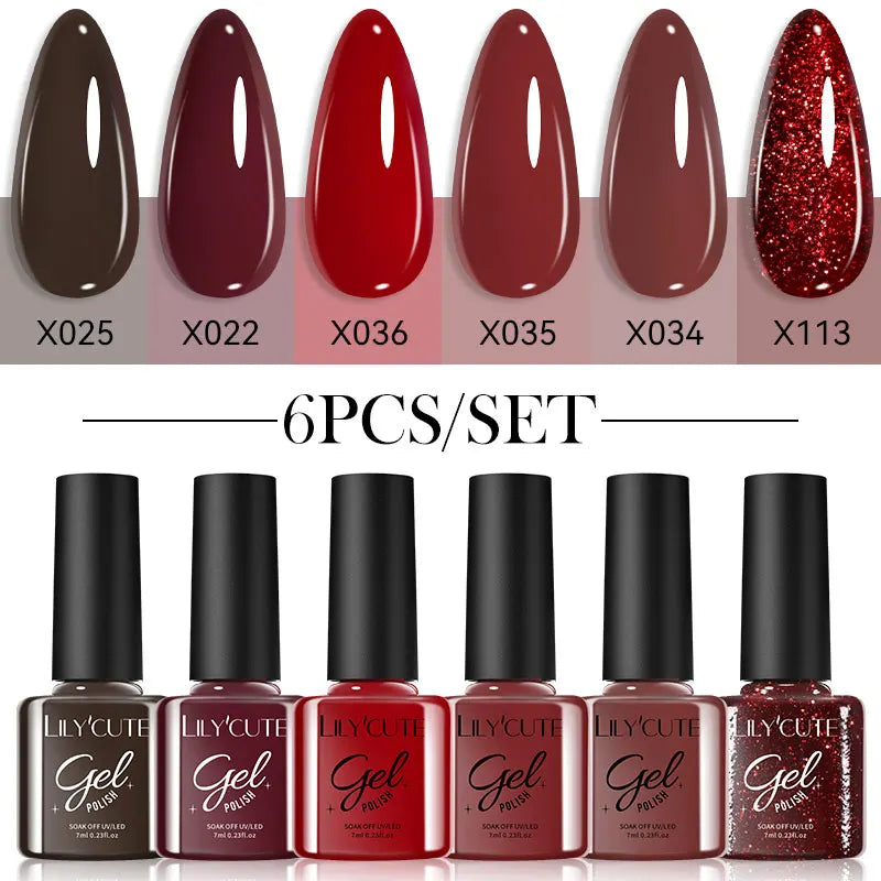 LILYCUTE 6PCs/Set Gel Nail Polish Set Kit Glitter Nail Gel Sequin Vernis Semi Permanent For Manicure Varnish UV LED Nail Art Gel