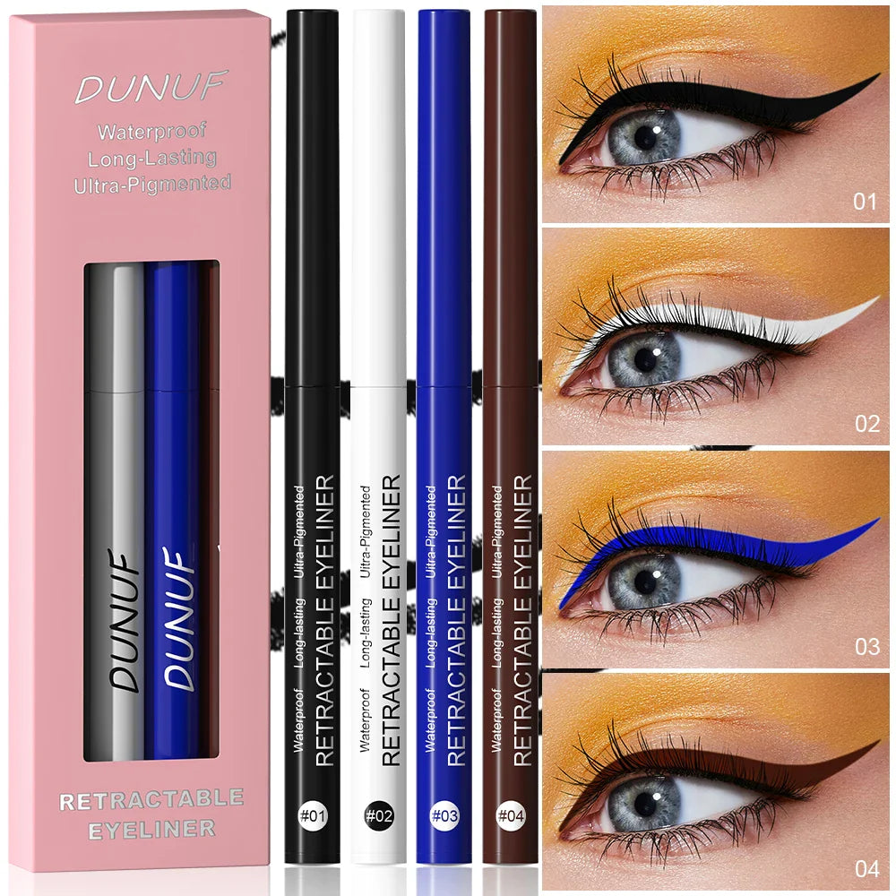 DUNUF 4 Pcs Durable Waterproof Eyeliner Pencil Non-smudging Soft Easy to Operate Sweat-proof and Easy to Color Beginner Friendly
