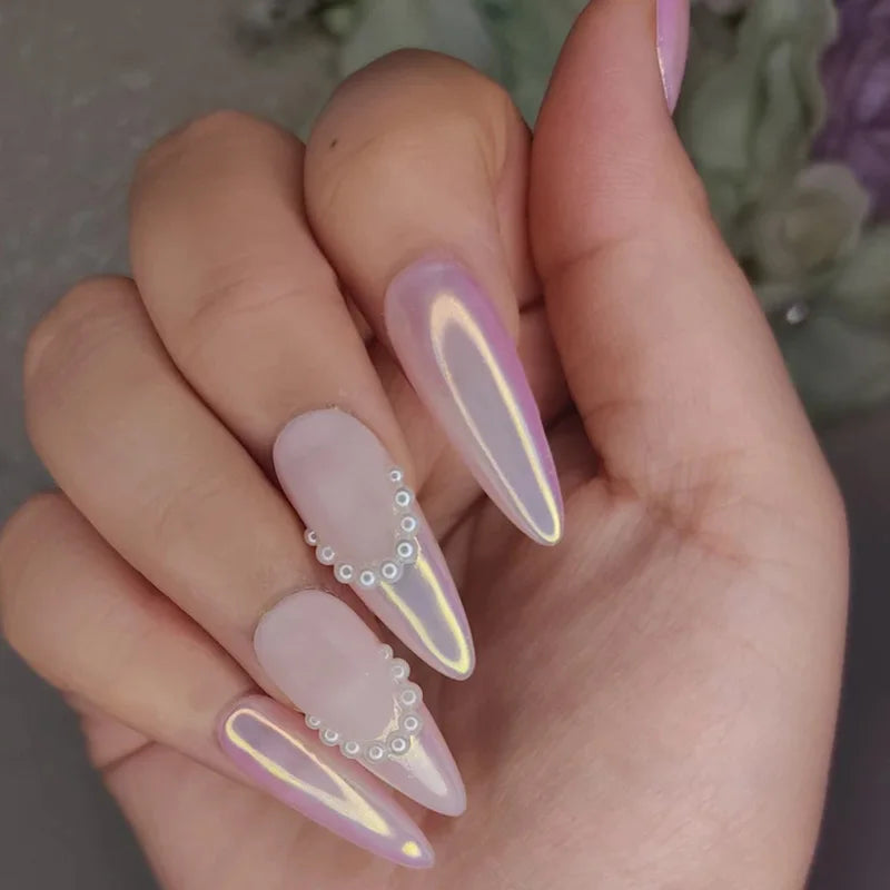 1Box Cherry Pink Chrome Pearl Nail Powder Gradient Mirror Effect Nail Art Glitter Auroras Rubbing Dust Nail Art Decoration 10g