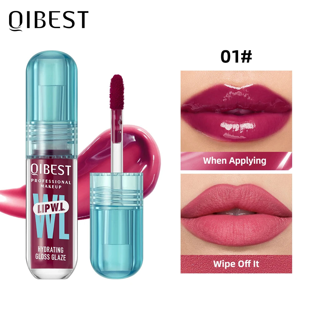 QIBEST Hydrating Crystal Lip Gloss Easy to Fade Mirror Water Glazed Lip Glaze Long Lasting Moisturizing Gloss Lip Tint Cosmetics