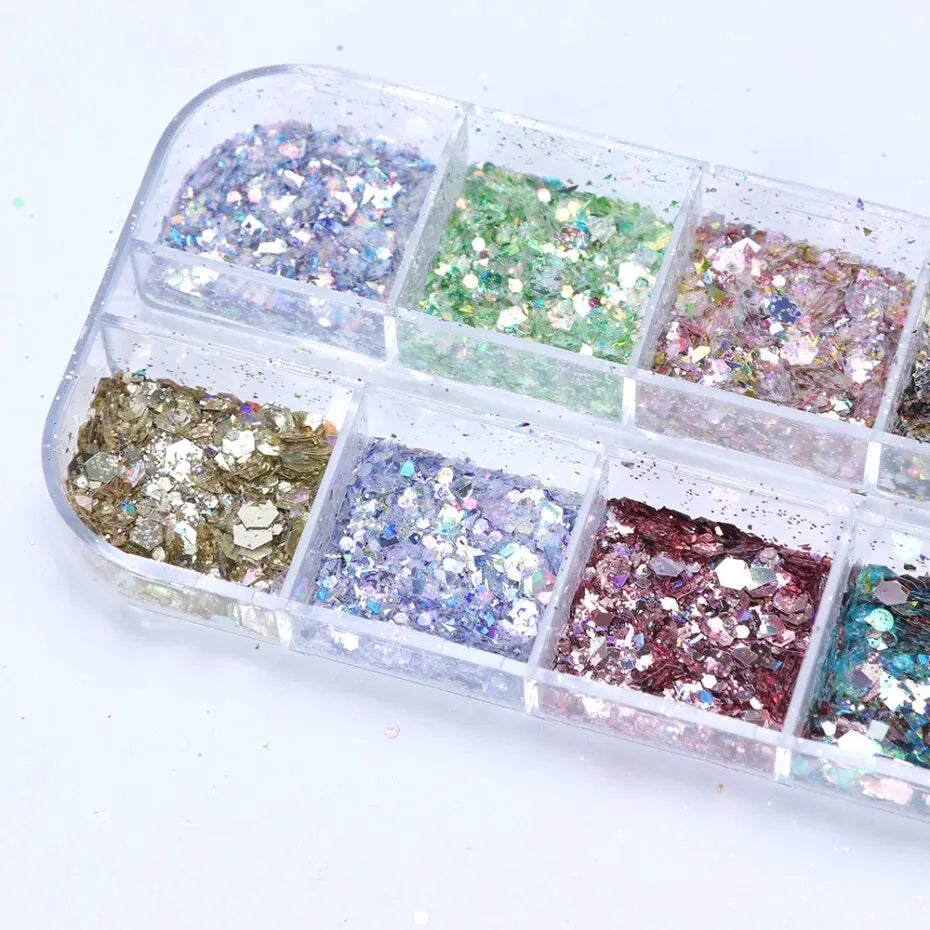 Mermad Iridescent Mixed Hexagon Nail Glitter Sequins Holographic Spangles Flakes Nail Art Powder Gel Polish Manicure Accessories