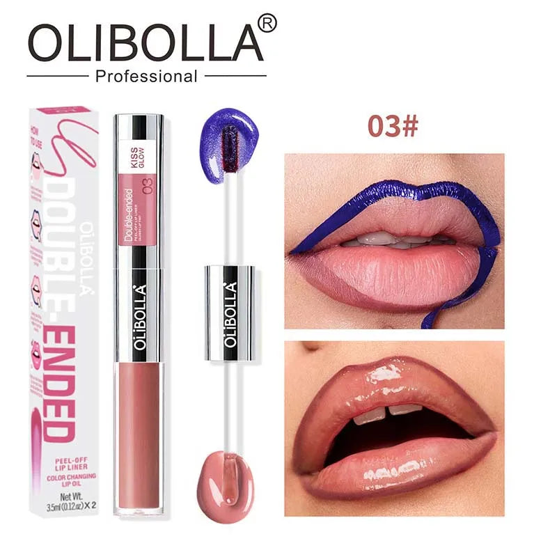 Double-headed Peel Off lip Tints/Stains Plump Lip Gloss Natural Waterproof Non Stick Cup Soft Nude Brown Tattoo Lip Liner Makeup