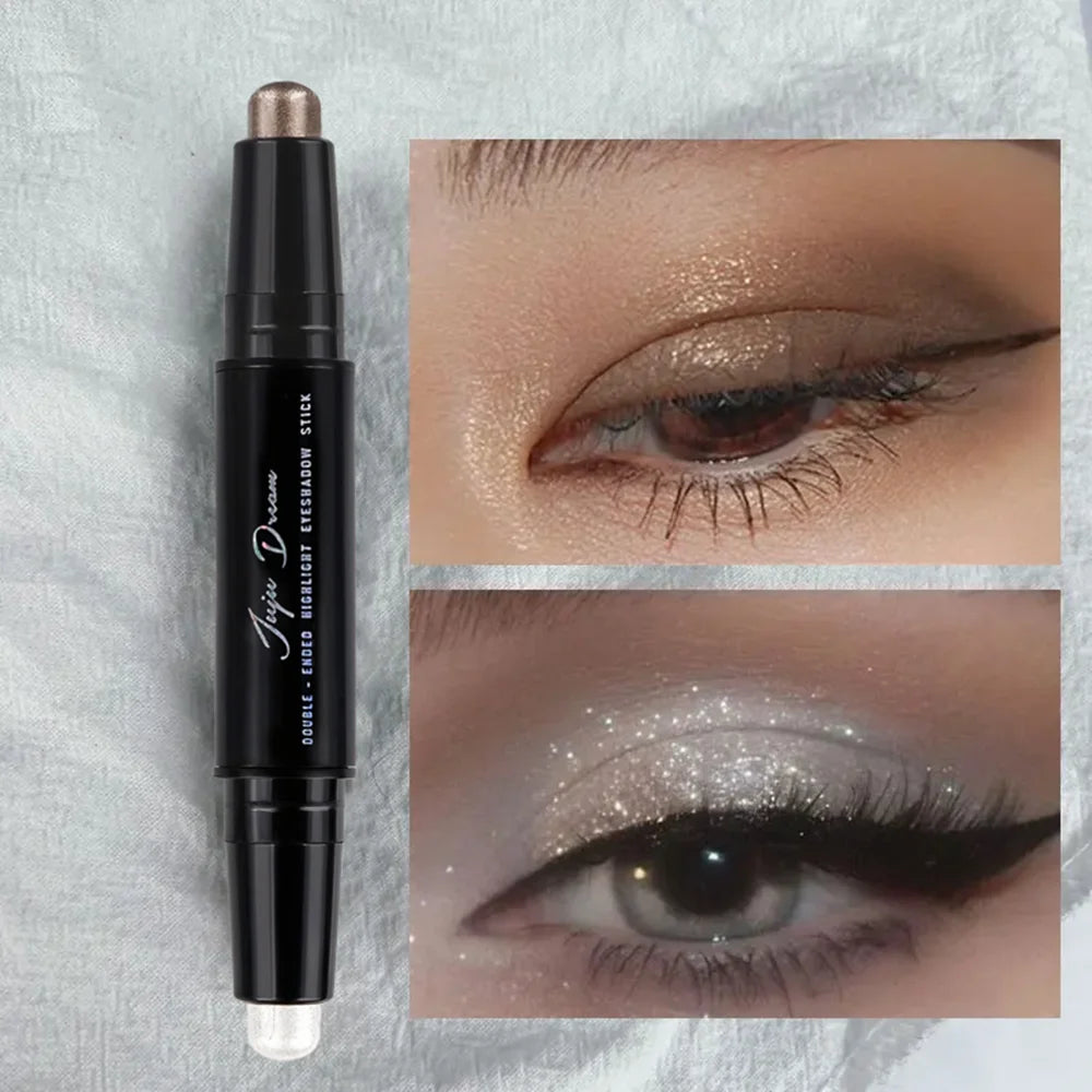 Dual-Ended Eyeshadow Stick,  Matte & Shimmer, Waterproof Long-Lasting 3-Color Creamy Pencil, Smoky & Natural, Xmas Winter