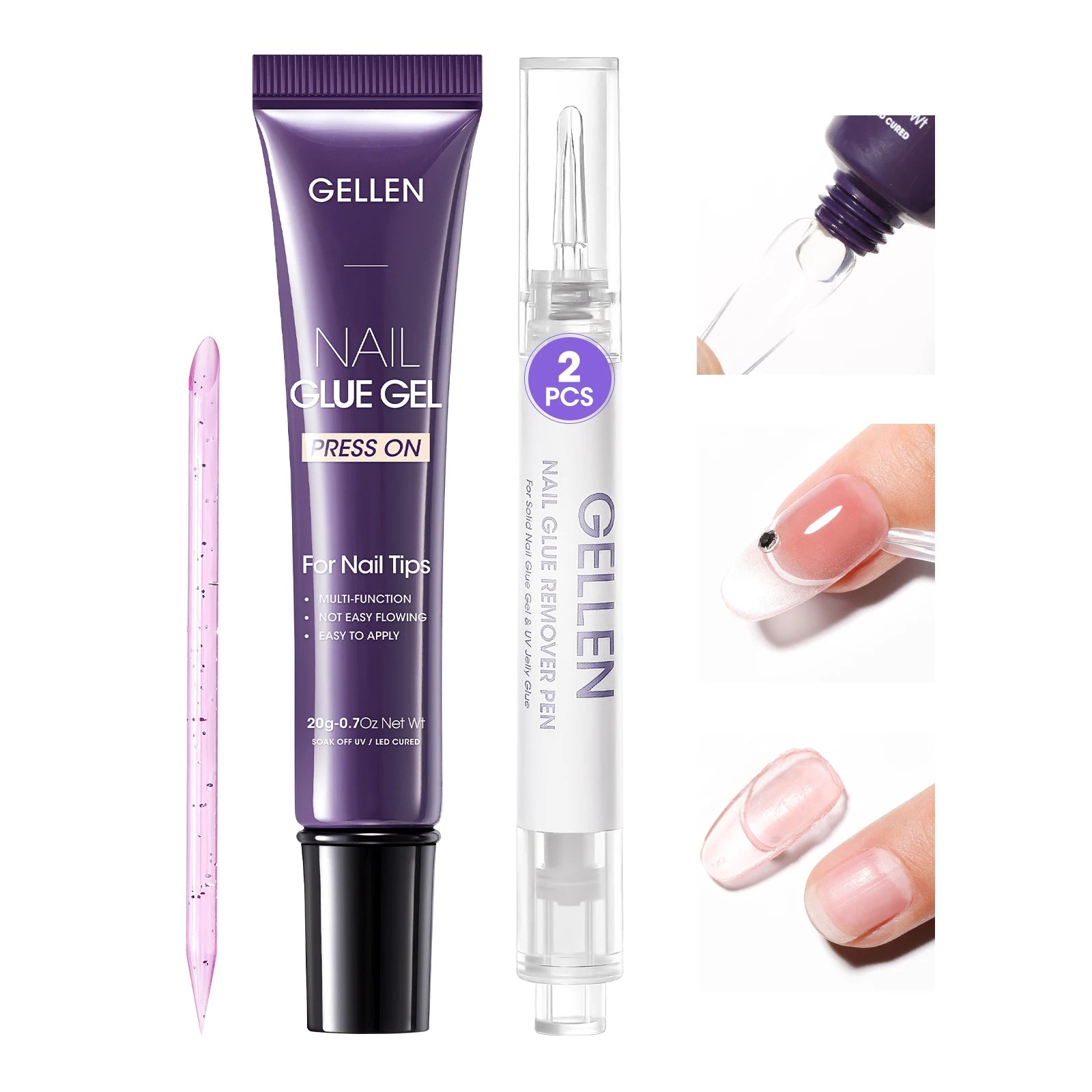 GELLEN 20ml Nail Glue Remover Pen Fast Gentle Removal for Press On Fake Nail Tips Non Acetone Safe Manicure Tool Nail Art Care
