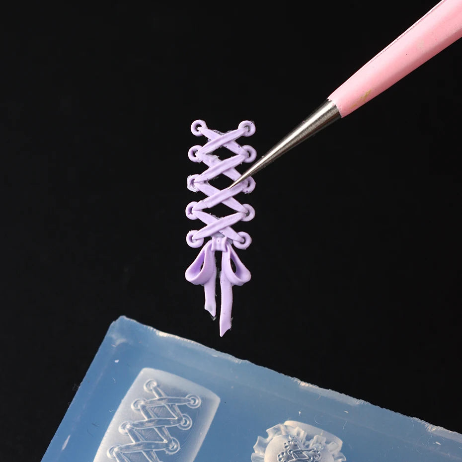 Fashionable Bow Ballet Tie Nail Stamping Plates Kawaii Bowknot Silicone Carving Mould Mini Tableware Manicure Decor Supplies