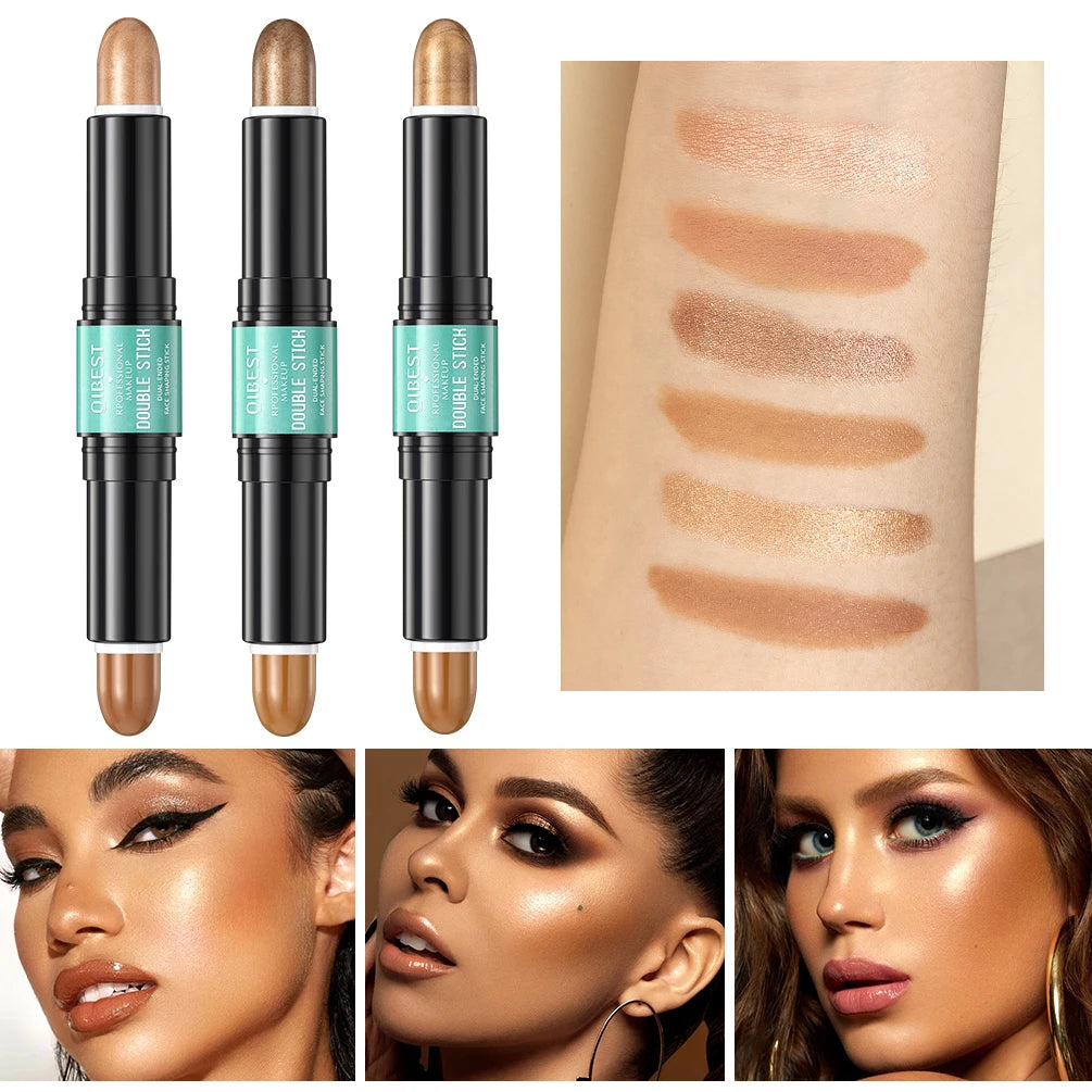 QIBEST Highlighting&Bronzer Stick Face Brightening Blusher Rouge Concealer Pen Long Lasting Highlight Contouring Blush Makeup