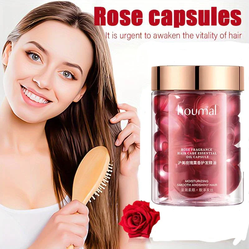 Rose Essential Oil Capsules Supple Dry Hair Keratin Plant Complex Oil Dry Damaged Hair Repair Female Hair Care Products