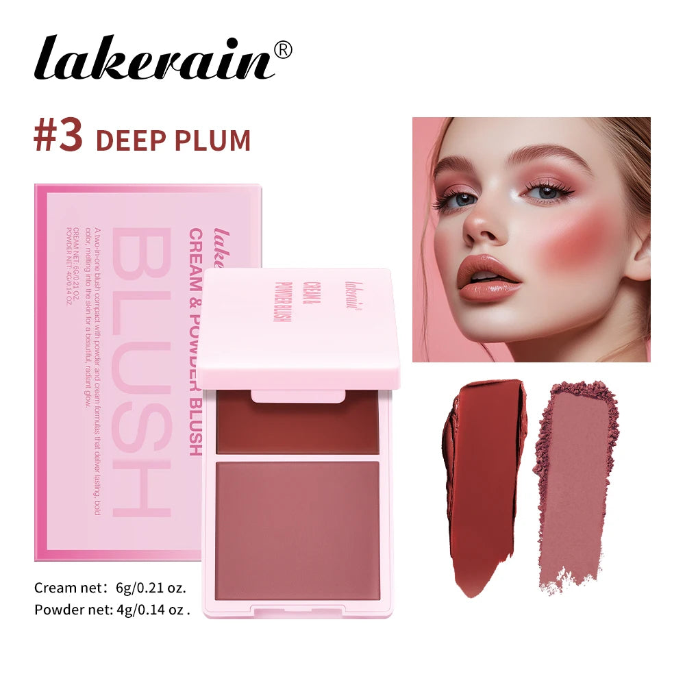 5Colors Cream & Powder Blush Matte Dewy Rosy Blush Makeup Pan Long-lasting Wearing High Pigment Natural Matte Blush Cosmtics