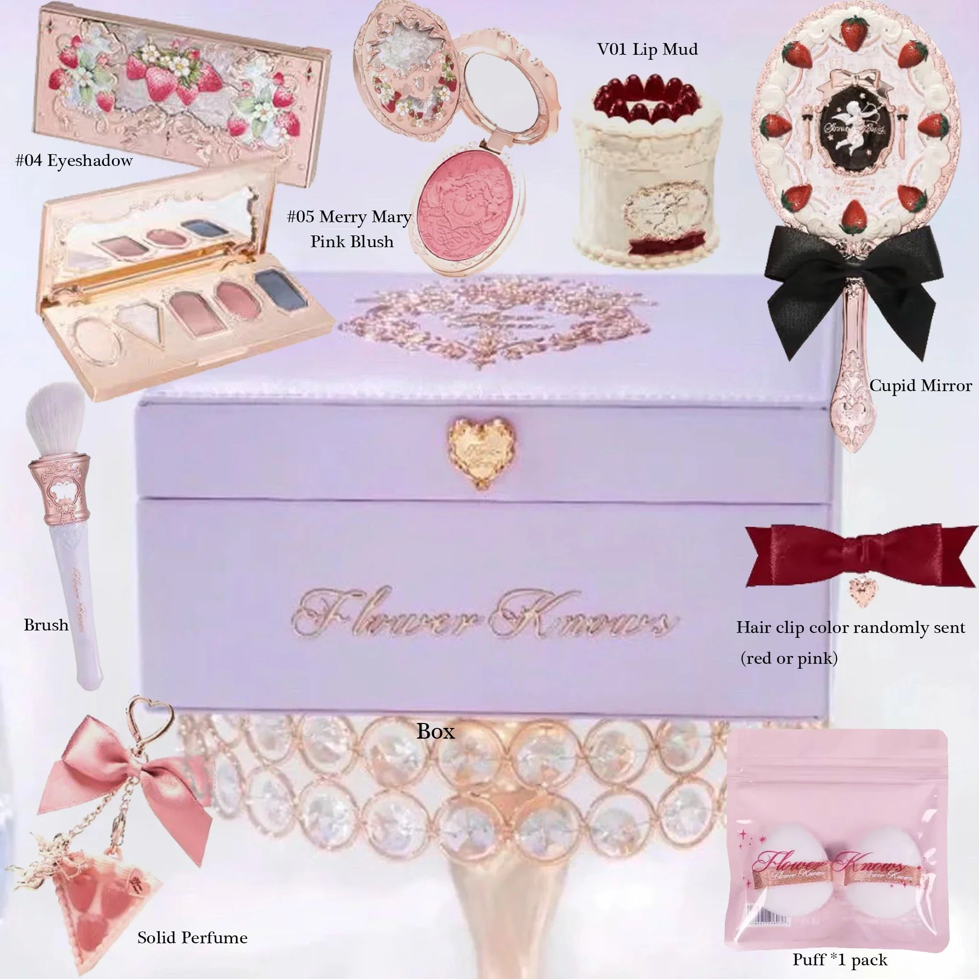 Flower Know Strawberry Rococo All-In One Gift Set Makeup Kit Full Professional Eyeshadow Blush Powder Lip Cream Flowerknows