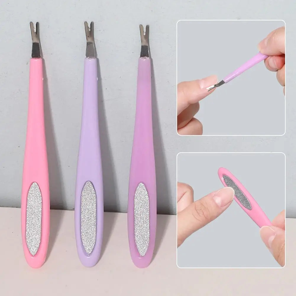 1PCS Pink V-Shaped Nail Cuticle Pusher Stainless Steel Dead Skin Fork Remover Trimmer Manicure Pedicure Care Tool