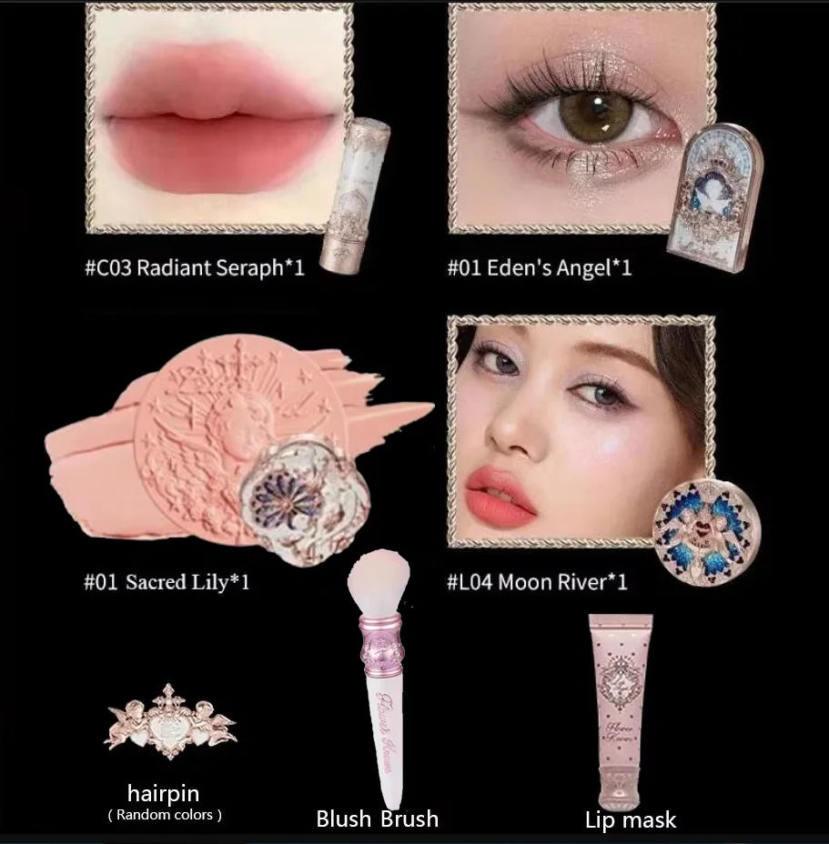 Flower Know Little Angel Collection Makeup Gift Box Eyeshadow Blush Cream Matte Lipstick Highlighter Full Kit All In One
