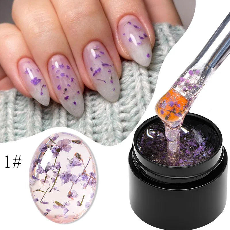 MEET ACROSS 5ml Colorful Flower Fairy Gel Nail Polish Purple Pink Natural Dried Flower Gel Semi Permanent UV Varnish Nails Art