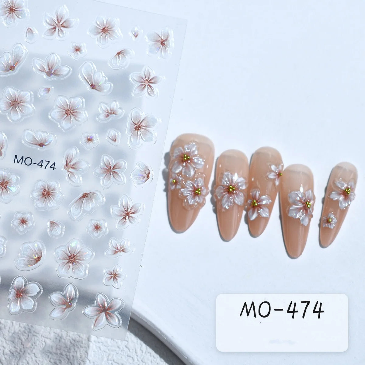 1pcs 5D Glitter Jasmine Flower Nail Stickers Kawaii Embossed Flower Self-Adhesive Nail Art Decorations Decal Manicure Tools DIY