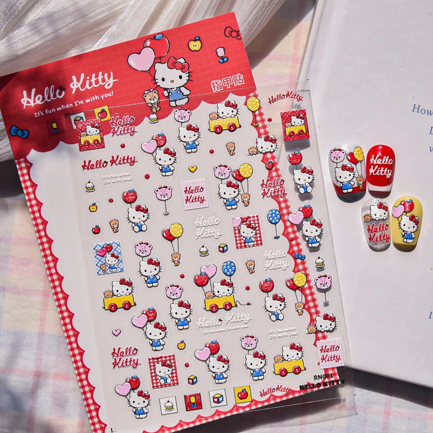 1PCS New Sanrio Family Cartoon 5D Embossed Nail Sticker Cute Hello Kitty Kuromi Pom Pom Purin Decal Nail Decoration