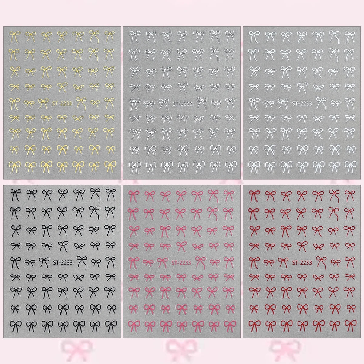 2 to 30 Sheets 3D Bow Nail Art Stickers, Mini Ribbon Outline Decals, Transparent Self-Adhesive Cute Design for DIY Manicure