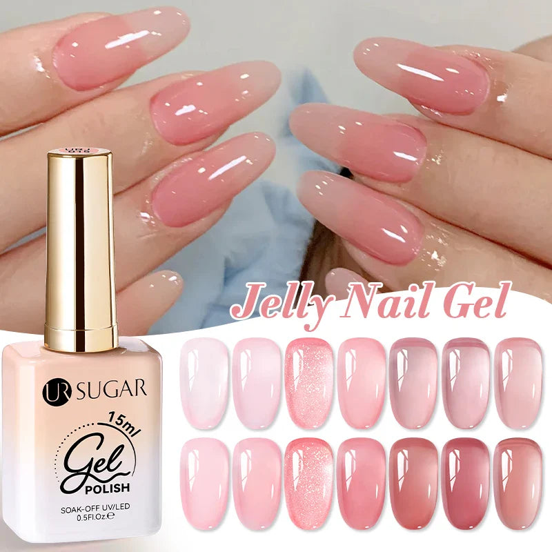 UR SUGAR 15ml Jelly Nude Gel Nail Polish Light Pink Translucent Color Soak Off UV LED Gel Varnish Nail Art DIY Fashion Manicure